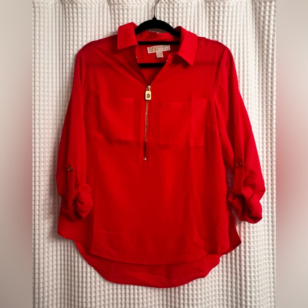 Coral colored Michael Michael Kors zip front shirt